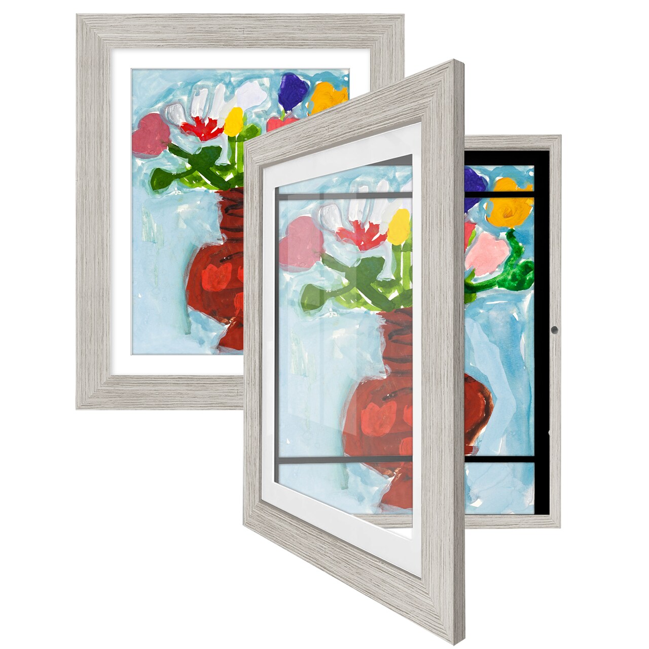 Americanflat 10x12.5 Kids Art Frame - Set of 2 - 8.5x11 with Mat or 10x12.5 without Mat - Kids Artwork Frame - Magnetic Frame Closure - Shatter Resistant Glass - Hanging Hardware